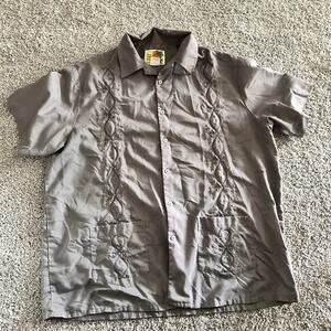 The Genuine Haband Guayabera Shirt L Gray Caribbean Party Button Down